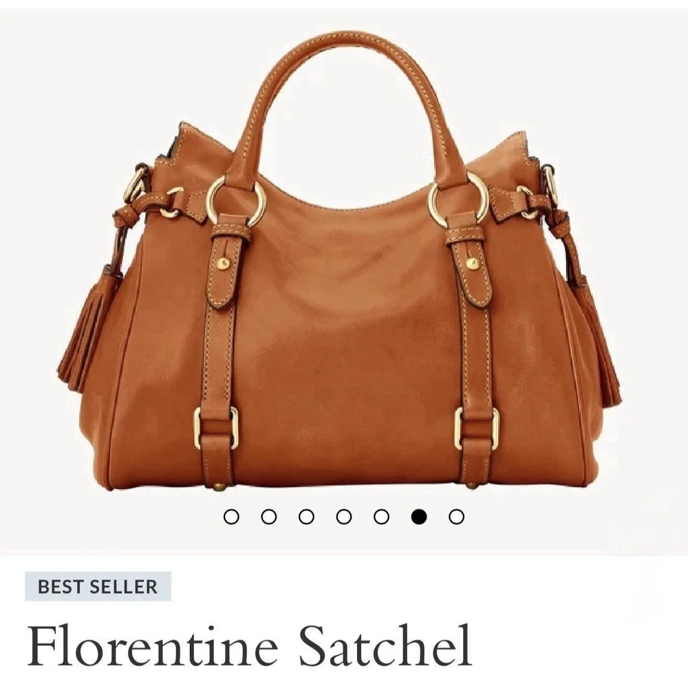 Dooney & Bourke Florentine Natural Satchel, Zip Tassel, Strap, Gold, Pockets